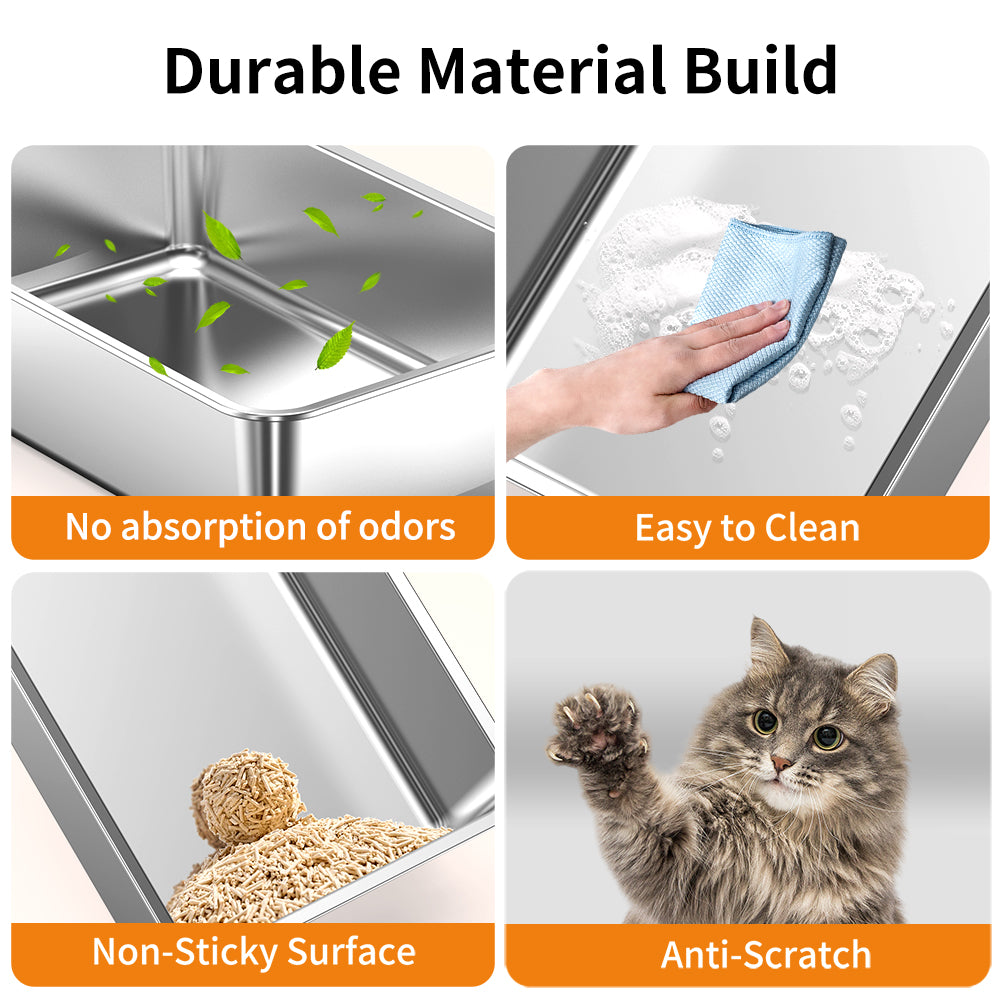 Stainless Steel Cat Litter Box Odor-Free High Sided & Washable