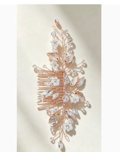 Floral Rhinestone Hair Comb with Crystal Inlay