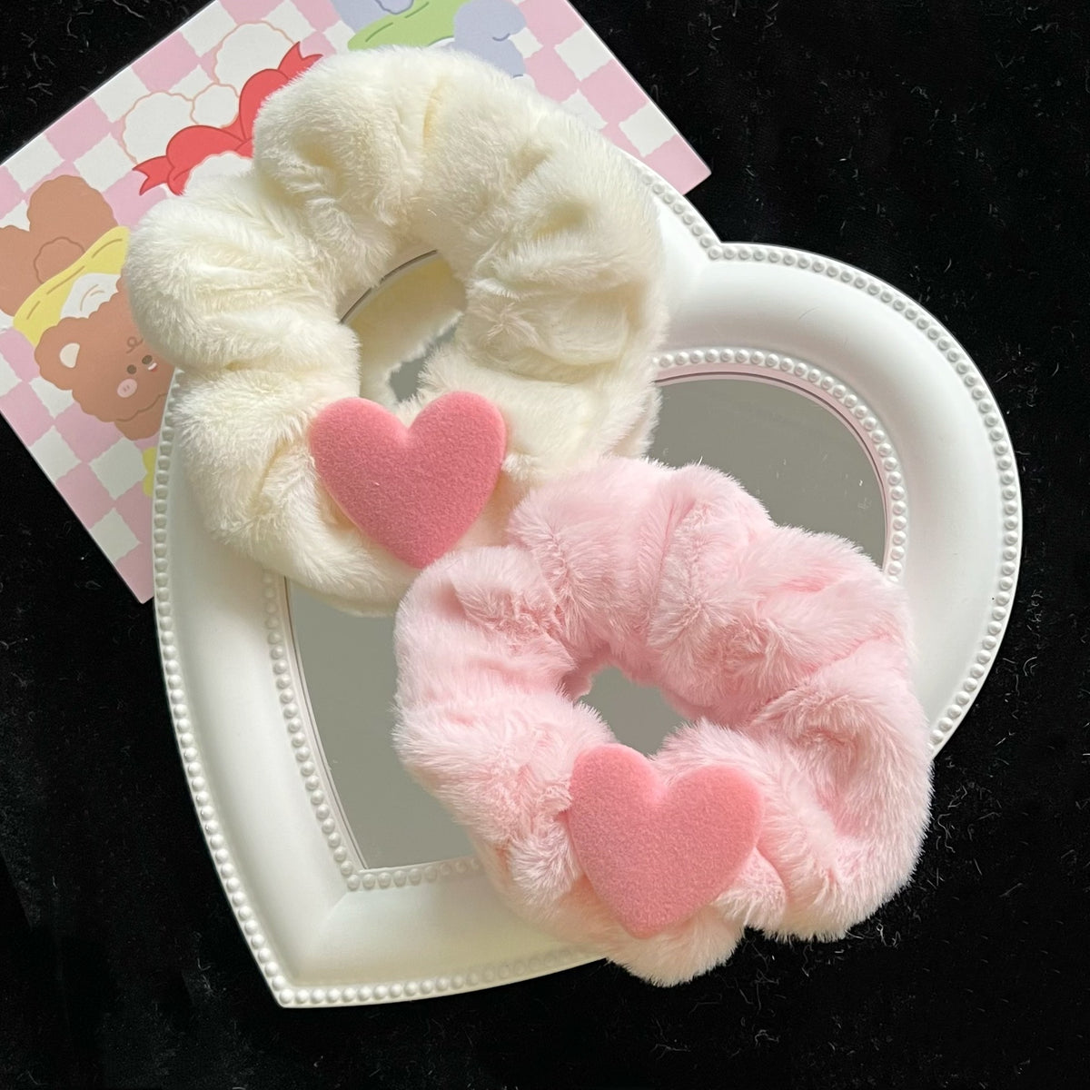Large Plush Hair Ring with Flocking Heart - Colorful Hair Accessory for Women