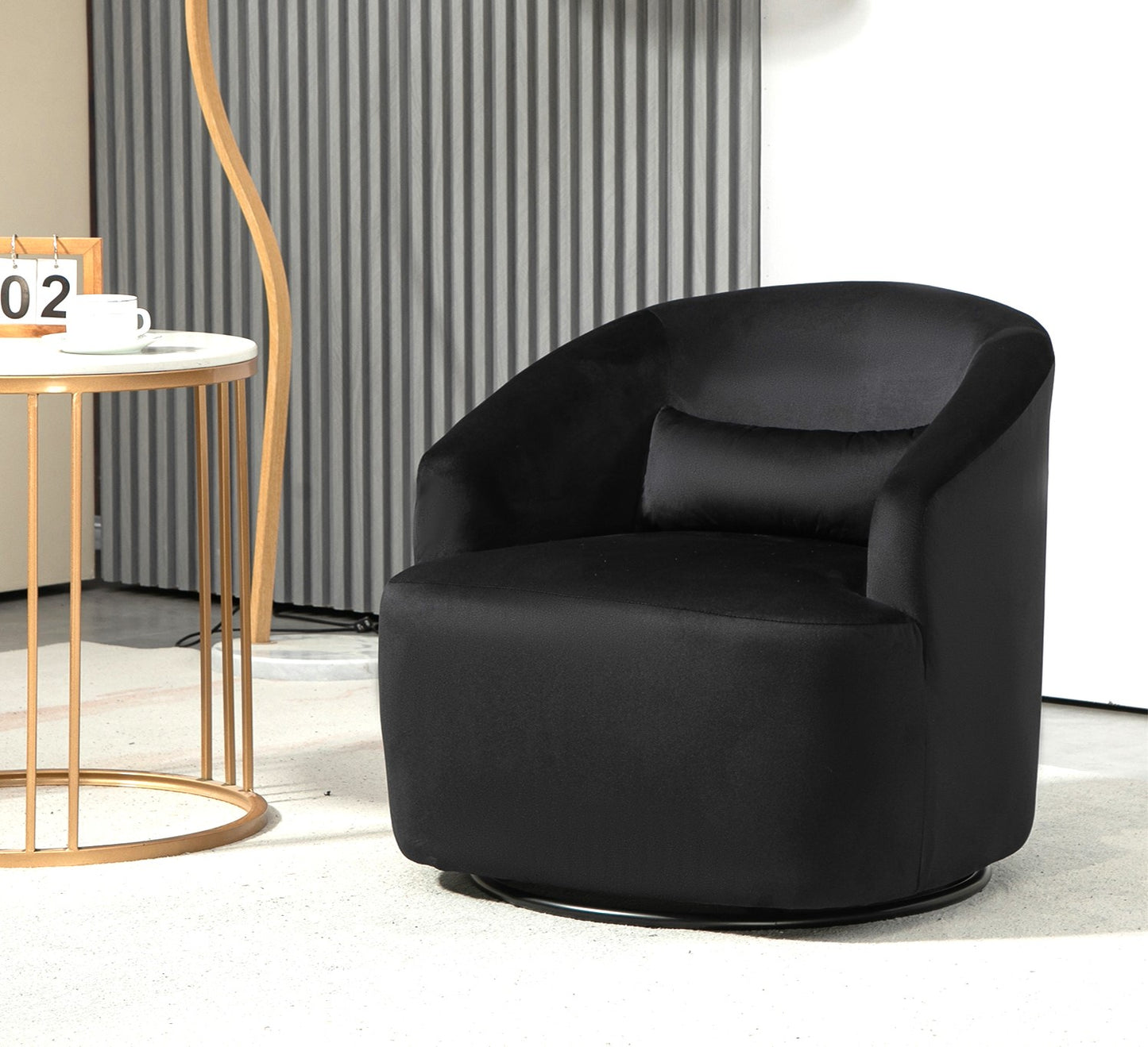 360 Degree Swivel Barrel Accent Chair, Velvet Upholstered Curved