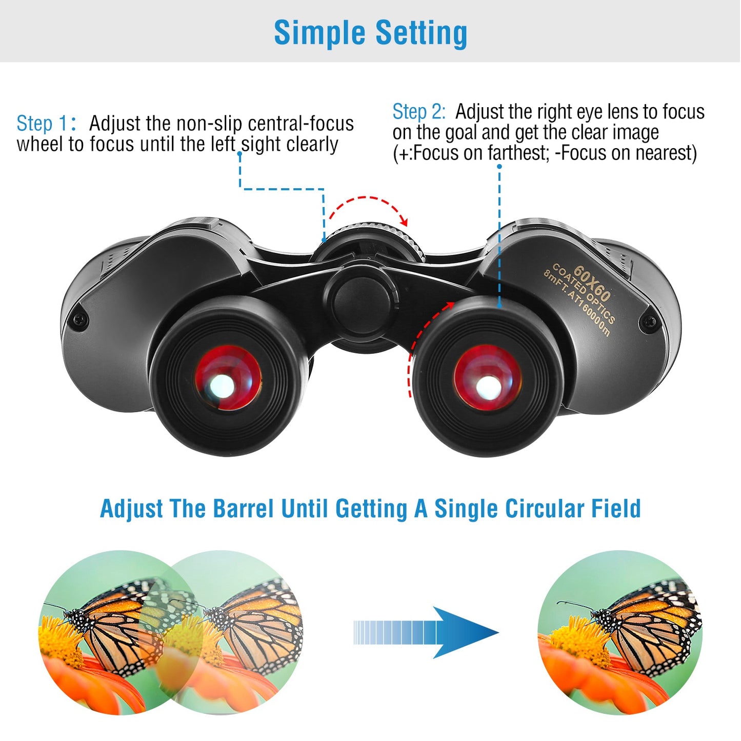 Portable HD Binoculars with Low Light Night Vision - Black