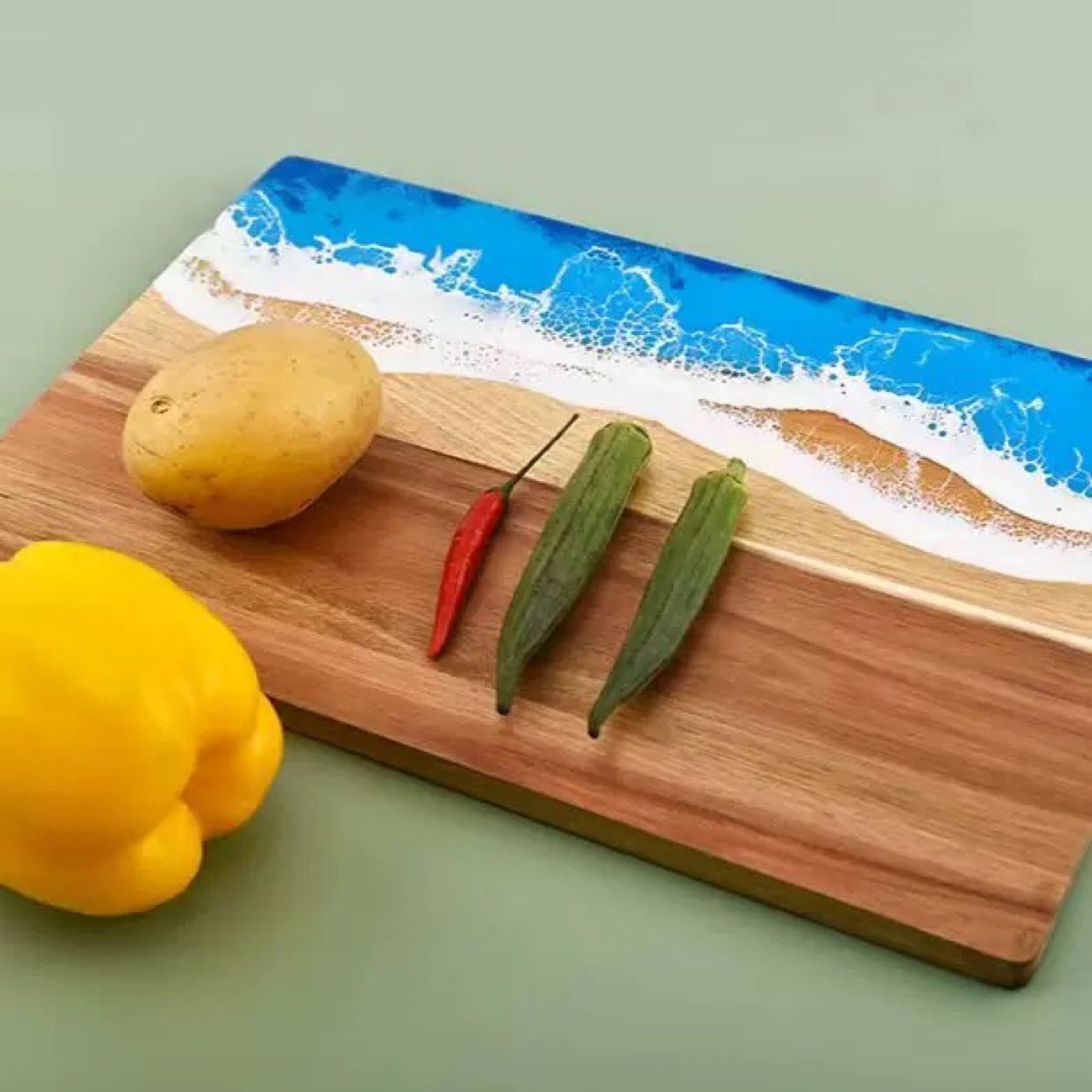 Epoxy Resin Acacia Wood Cutting Board - Rectangular Food Preparation Surface