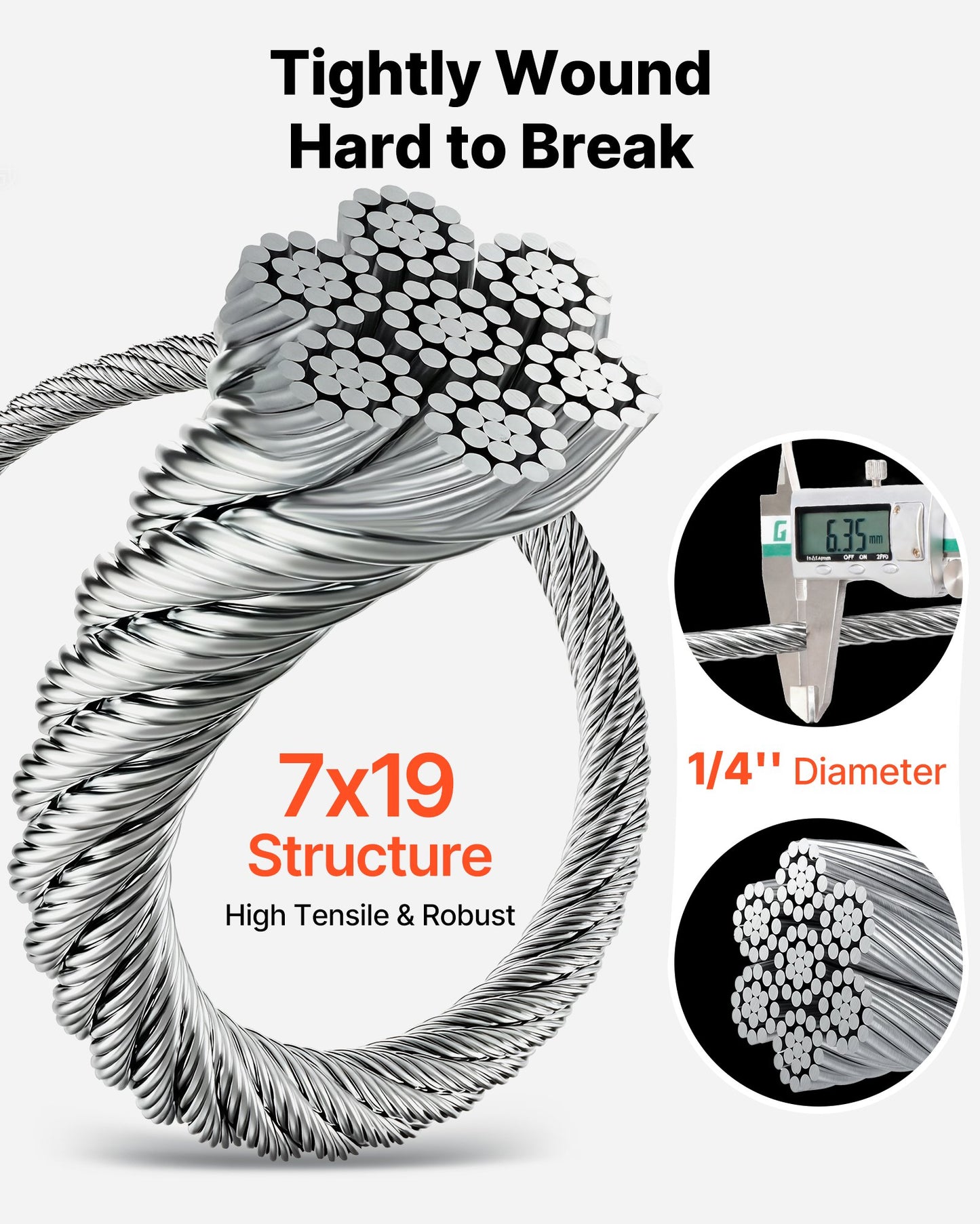 1/4 Inch Galvanized Wire Rope 250 Ft with Gloves - Heavy Duty Garden Cable