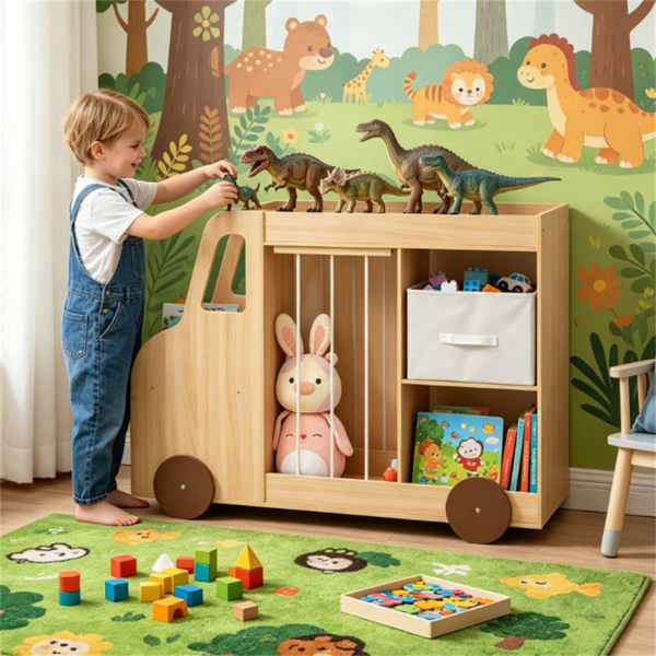 4-in-1 Kids Toy Storage Organizer With Rolling Wheels, Car Shape