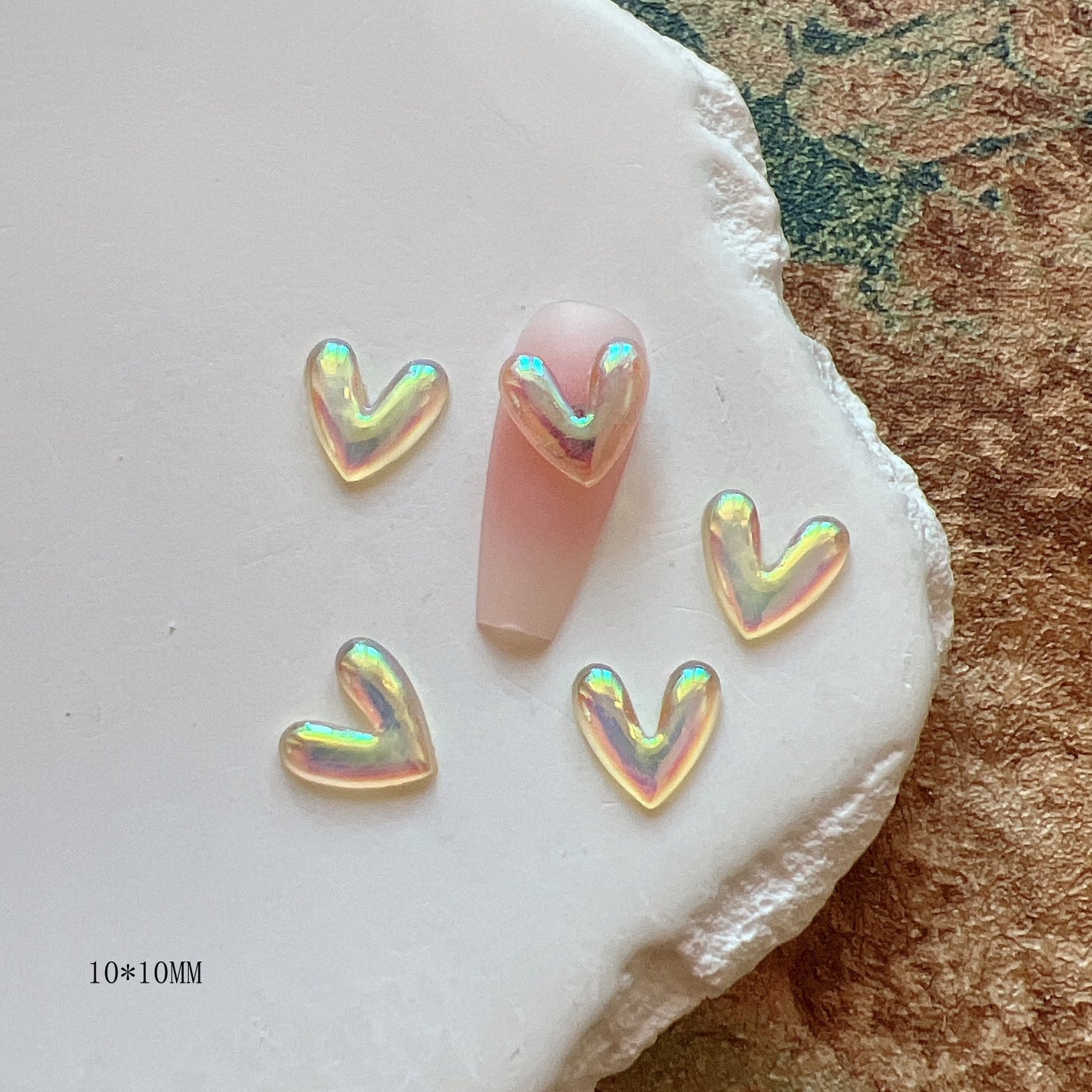 Nail Art Resin Accessories Set - Iridescent Shell, Peach Heart & Butterfly