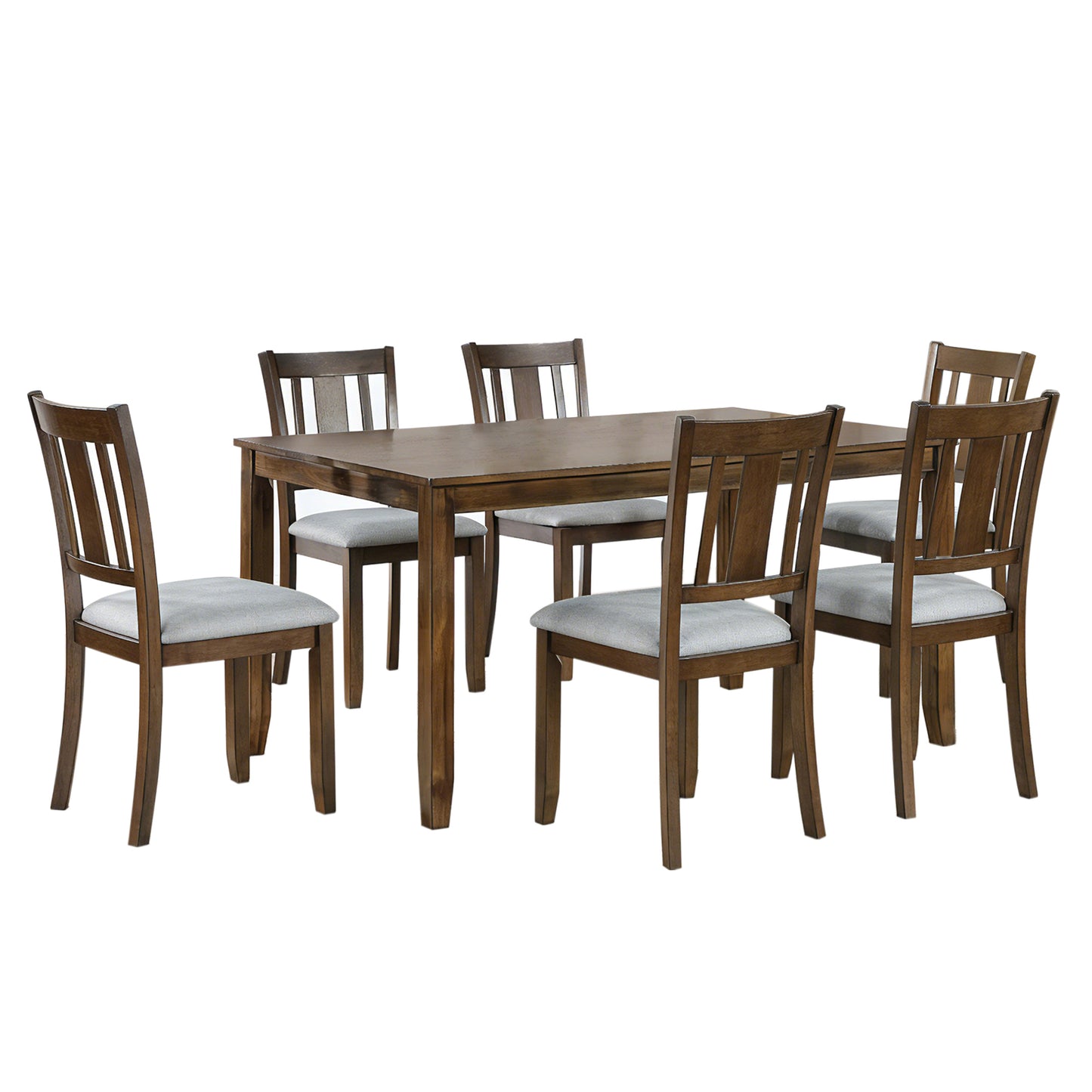 7-Piece Dining Table Set with 6 Upholstered Chairs - Walnut