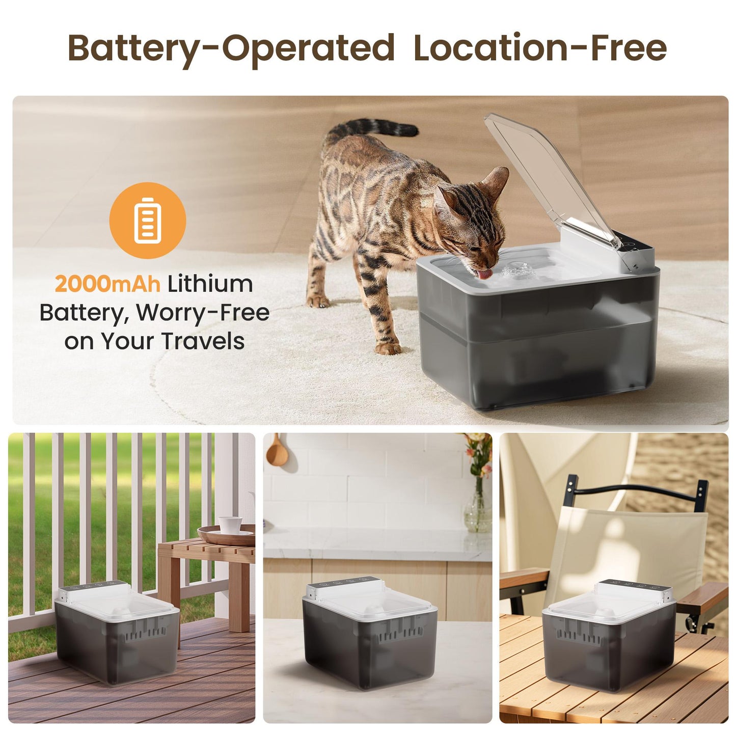 Wireless Rechargeable Stainless Steel Cat Water Fountain 3L