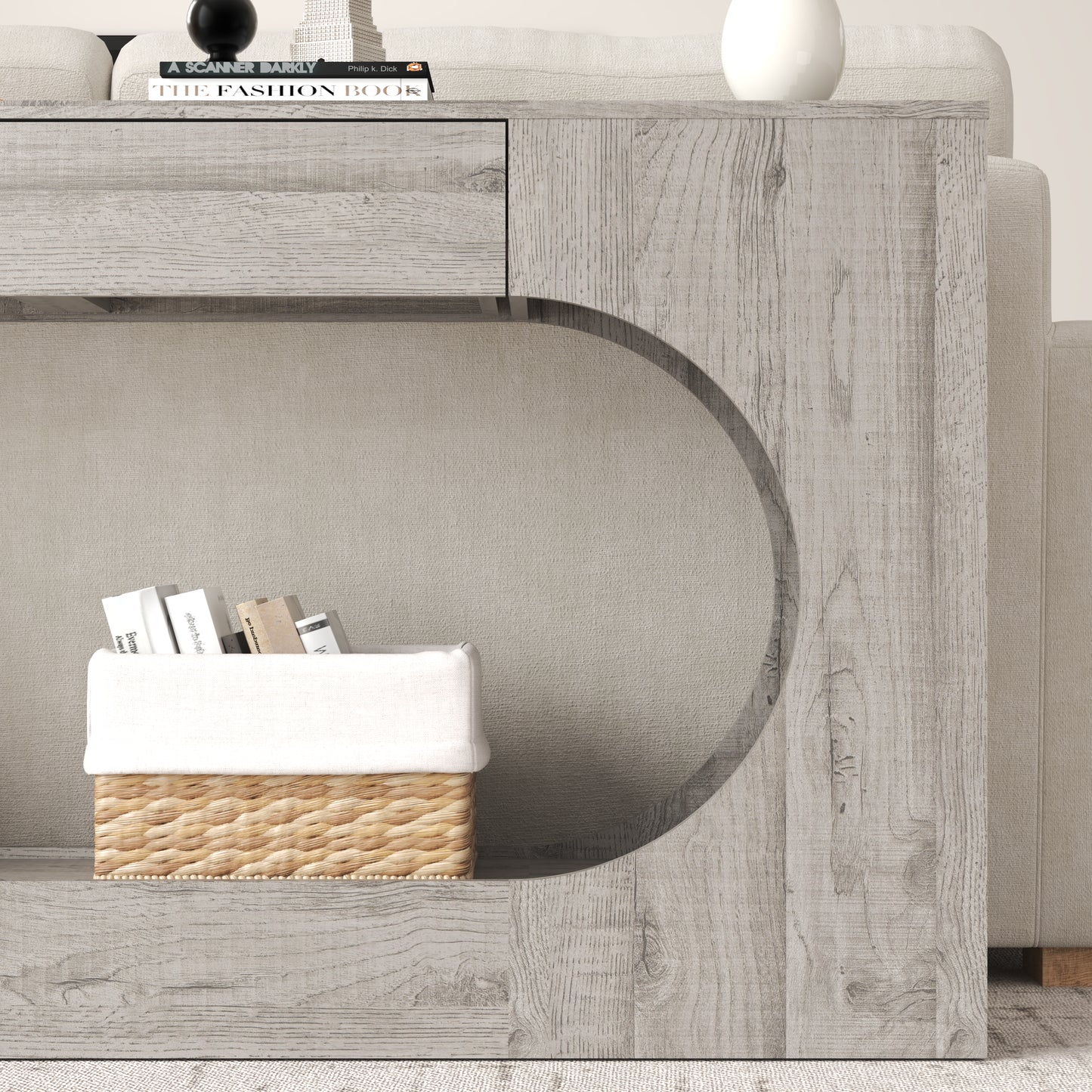 Grey Wood Grain Console Table with Storage Drawer - 63"