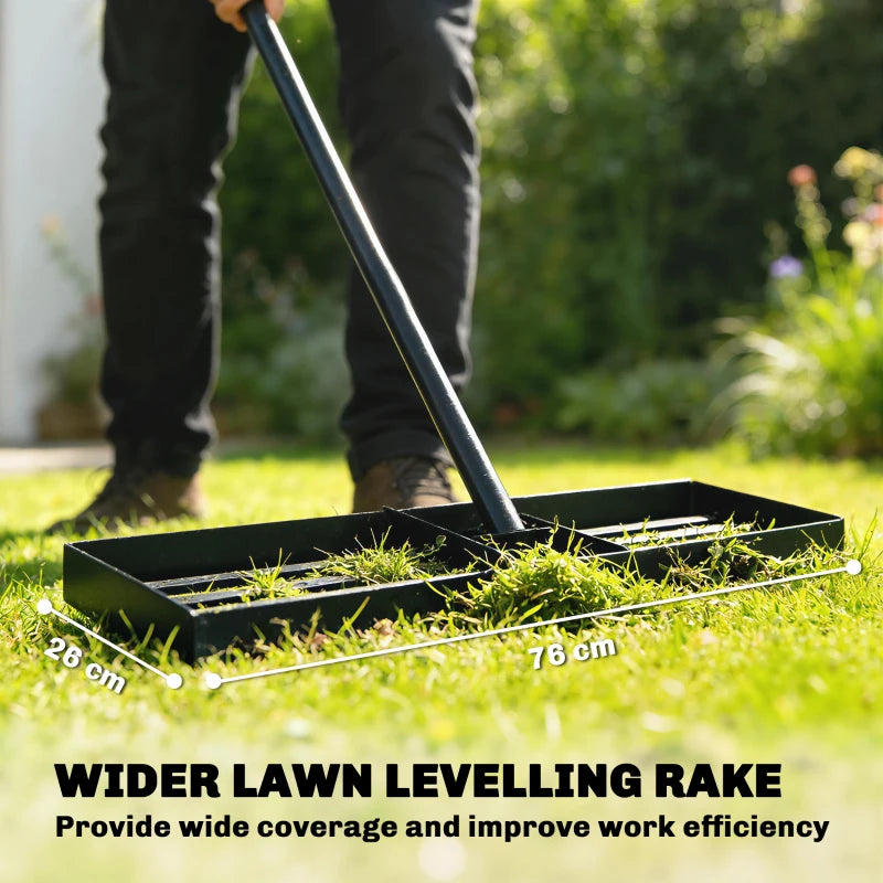 Heavy Duty Garden Leveling Rake - Green, 29.9" Wide Head