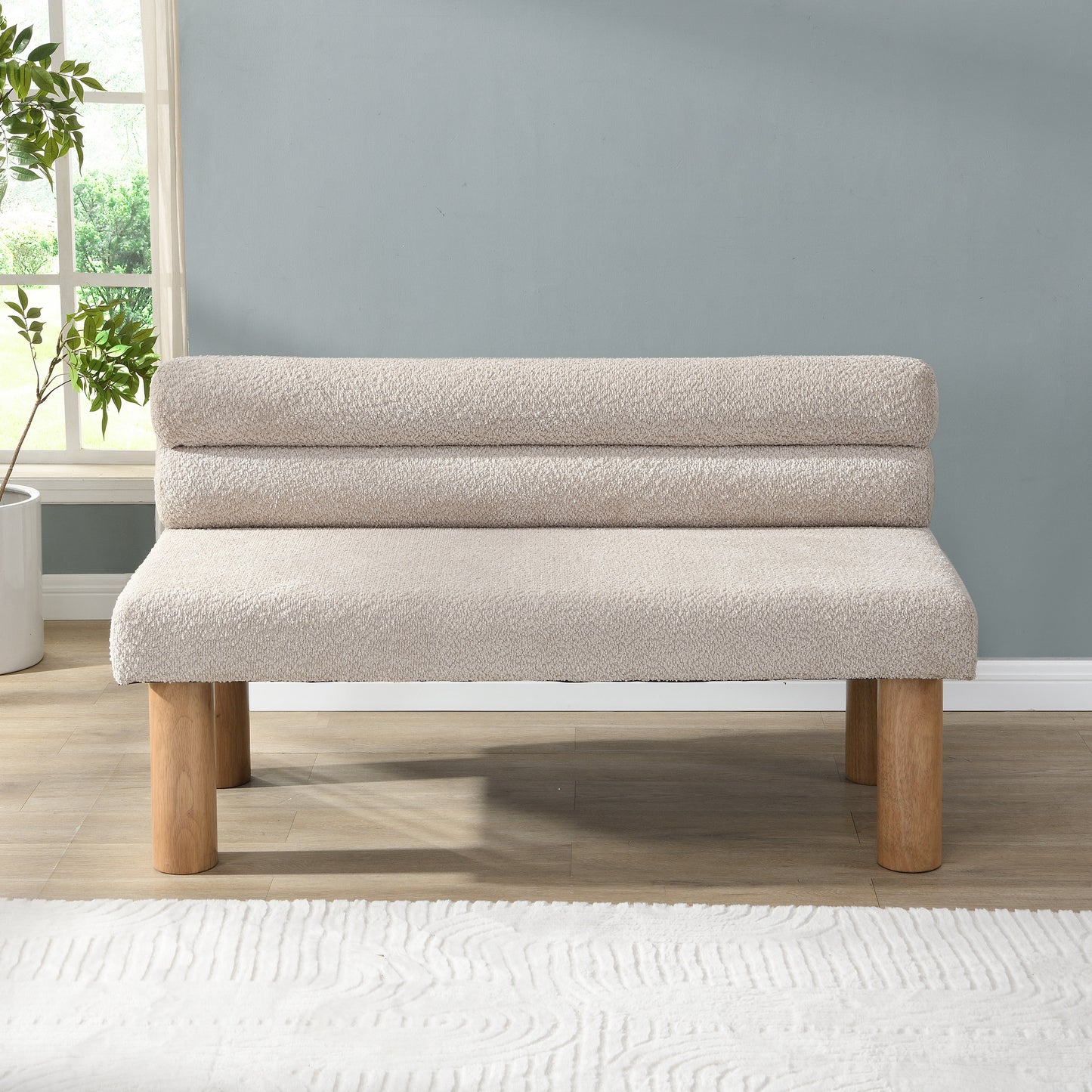 Upholstered Dining Bench with Rubber Wood Legs - Light Grey