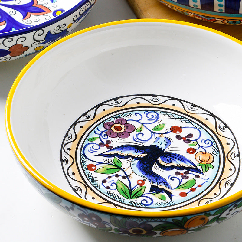 Round Hand Painted Ceramic Dinner Plate 8 Inch for Kitchen & Home Decor