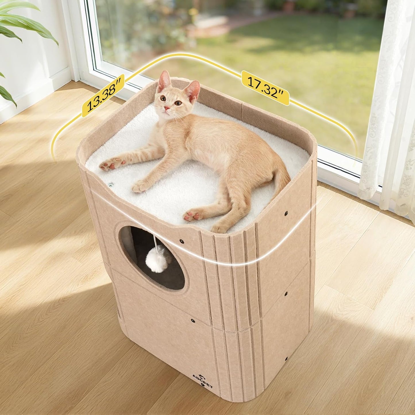 Indoor Felt Cat House with Scratch-Resistant Cube & Hanging Ball - Light Gray