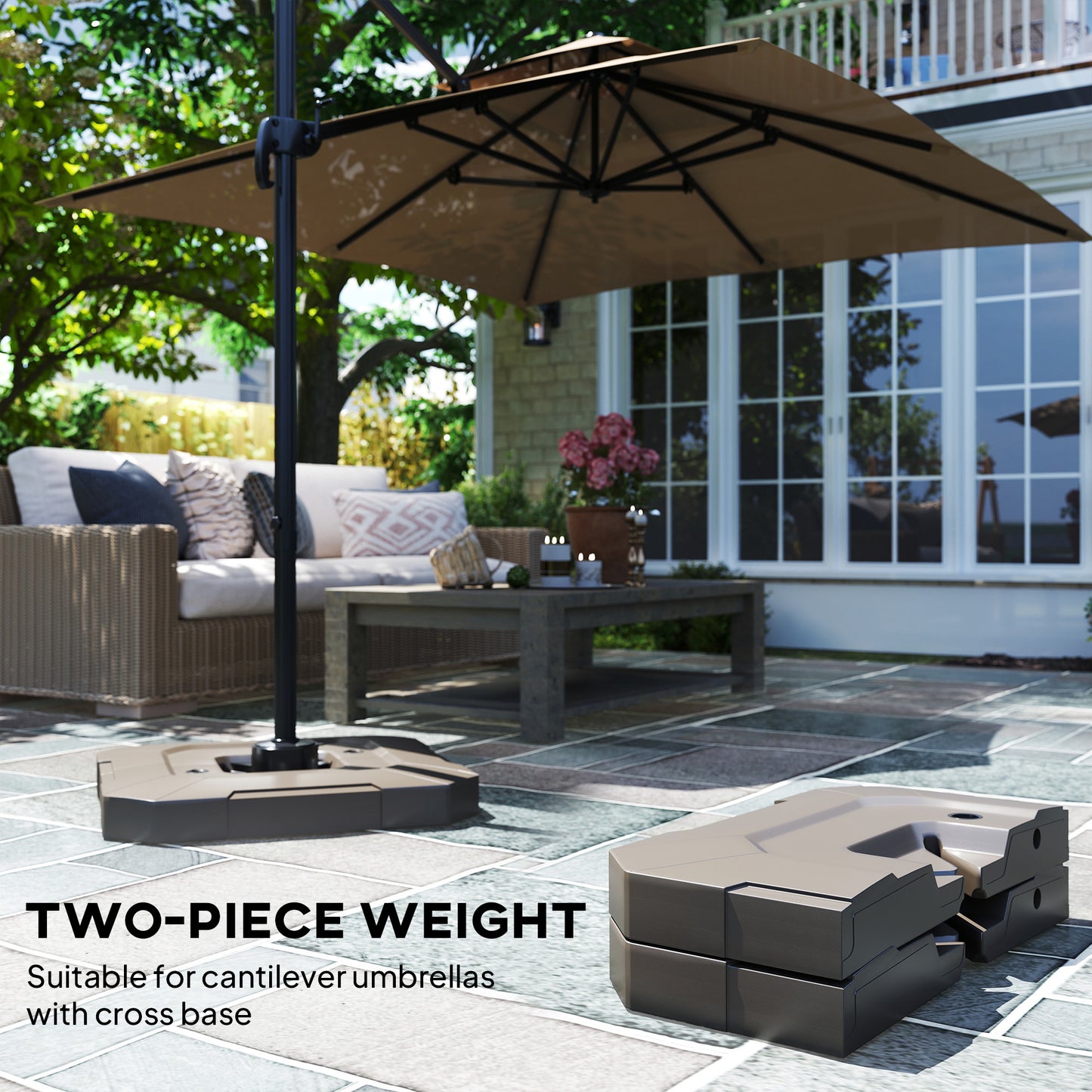Cantilever Umbrella Base Weight Set - 231 lb Sand/Water Fillable, Brown