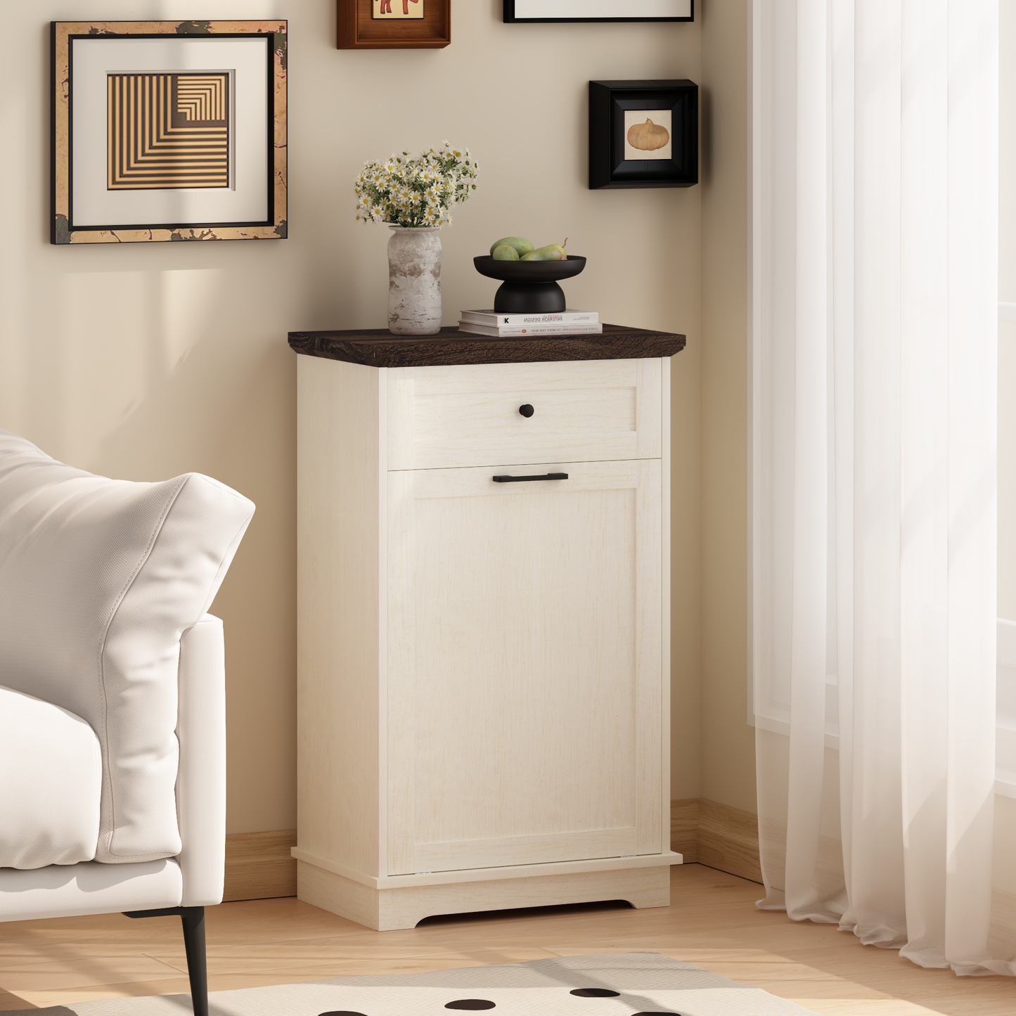 10 Gallon Tilt-Out Trash Cabinet - Antique White