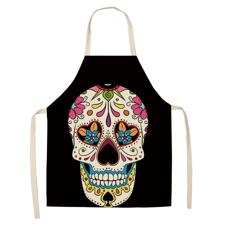 Cotton and Linen Skull Apron - Modern Kitchen Cooking Tool, 68x55cm
