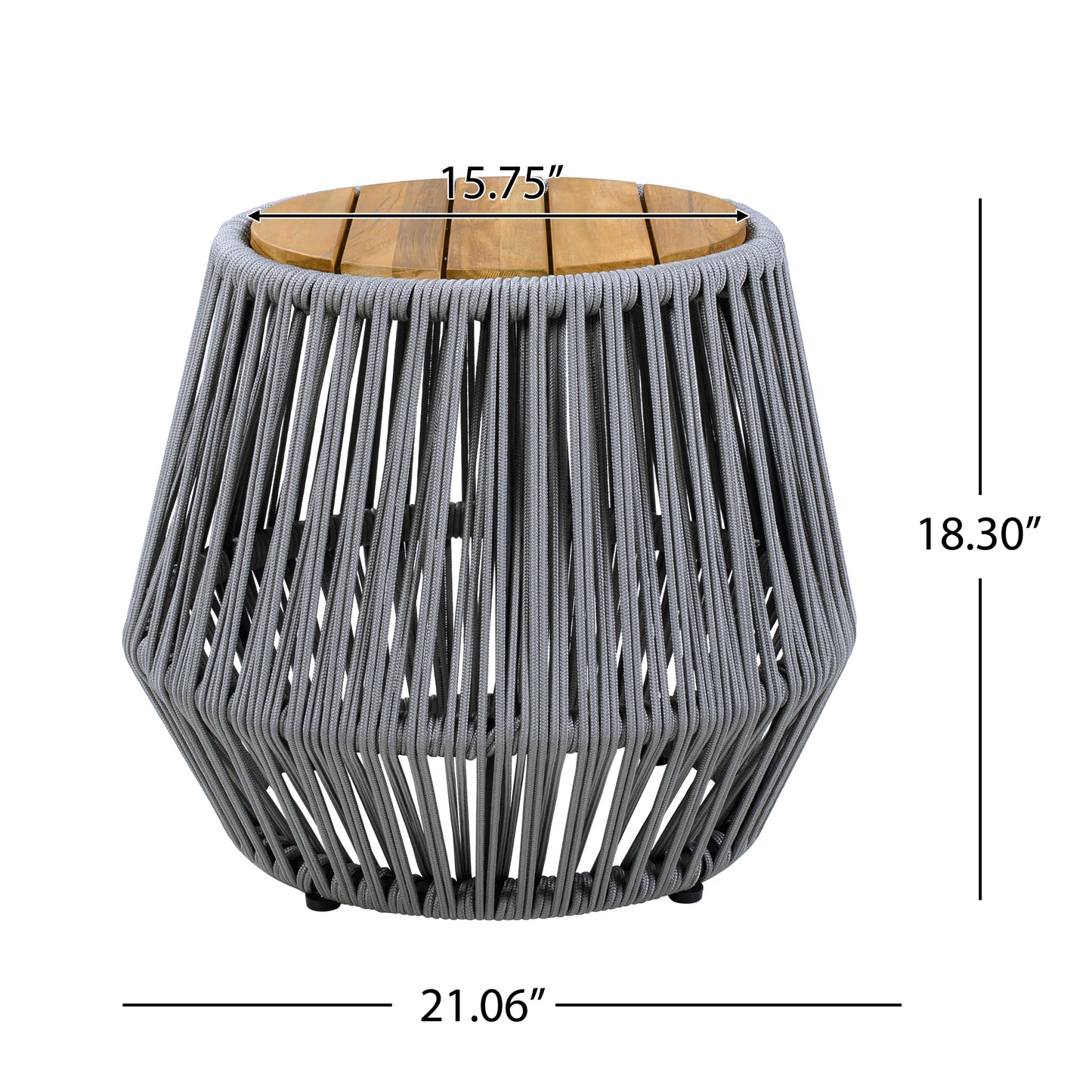 Acacia Wood Side Table With Grey Rope Base - Natural Teak Finish,