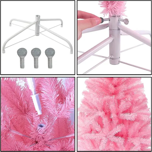 4FT Pink Artificial Christmas Tree with Metal Stand - Holiday Decor