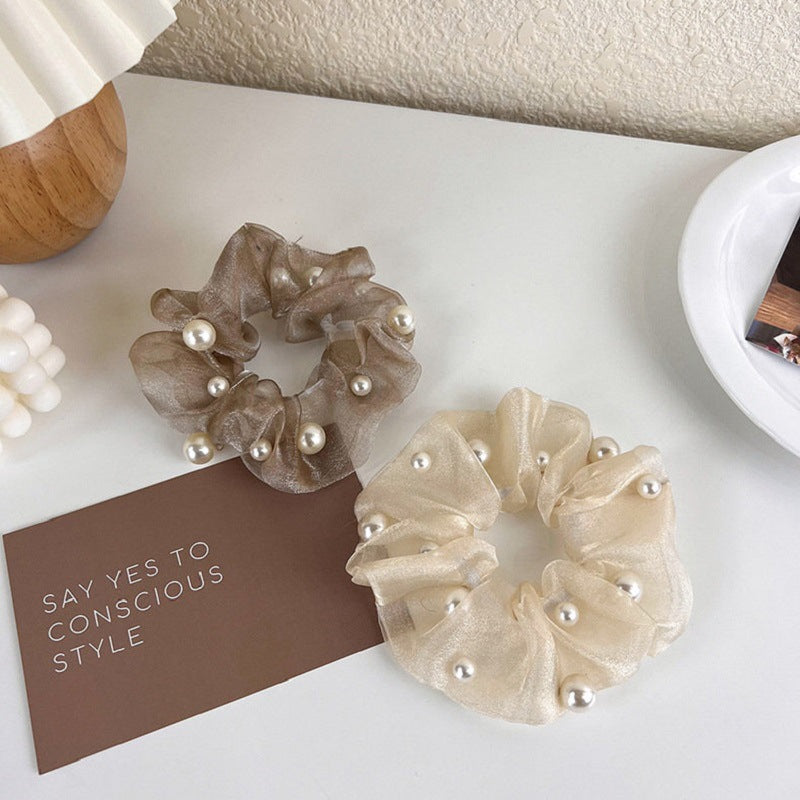 Elegant Organza Pearl Hair Ring Large Intestine Style Retro Hair Accessory