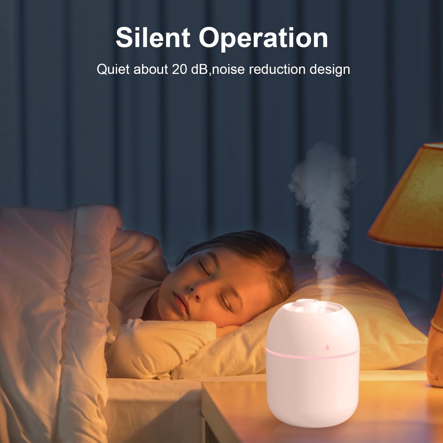 Portable Mini Humidifier 220ml for Bedroom Office Travel - Cool Mist, Quiet, USB