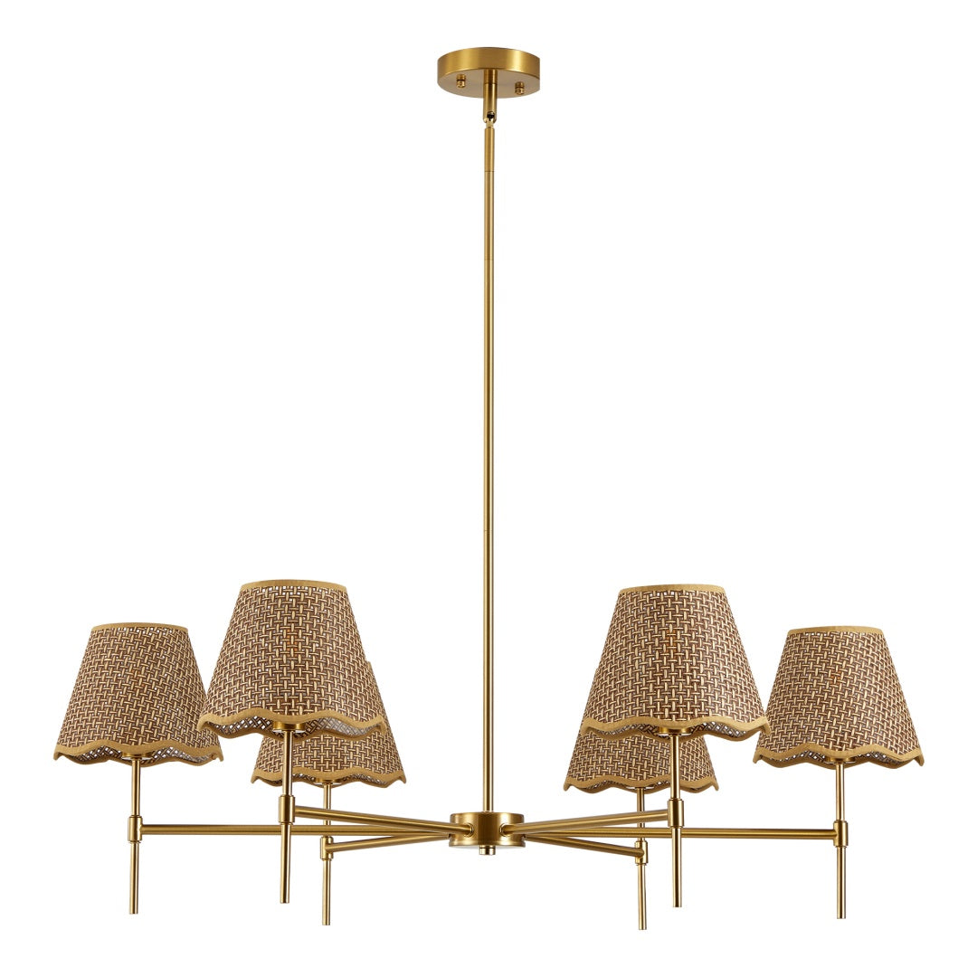 Boho Rattan Chandelier 6-Lights Pendant Light for Kitchen & Living Room