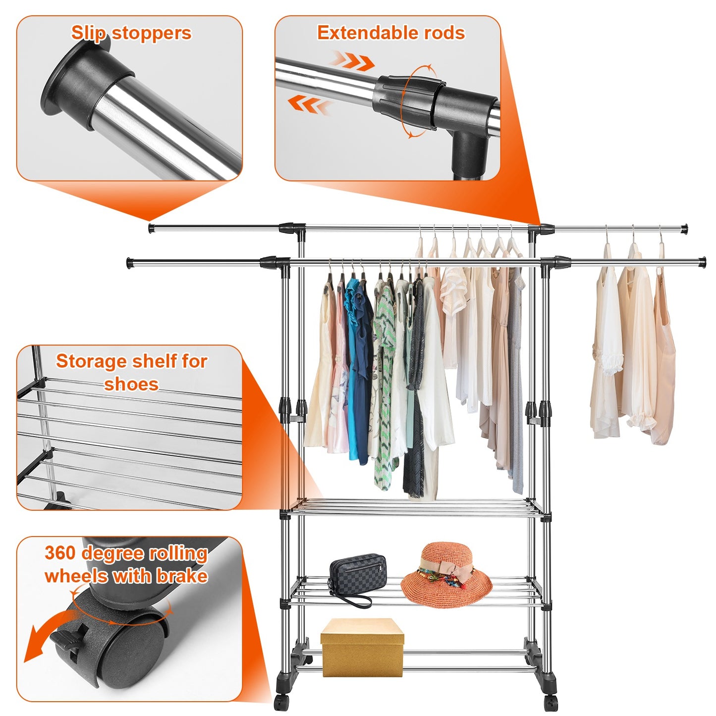 1Pc Extendable Garment Hanging Rack Clothing Rail Pillow Shoe Display