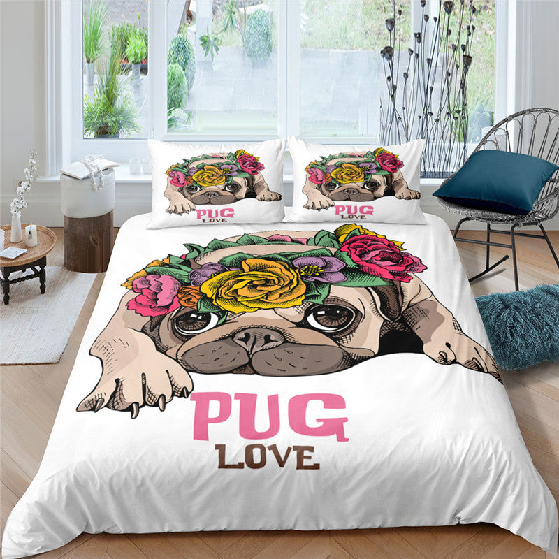 3D Pug Digital Printing Bedding Set - Modern Home Textiles