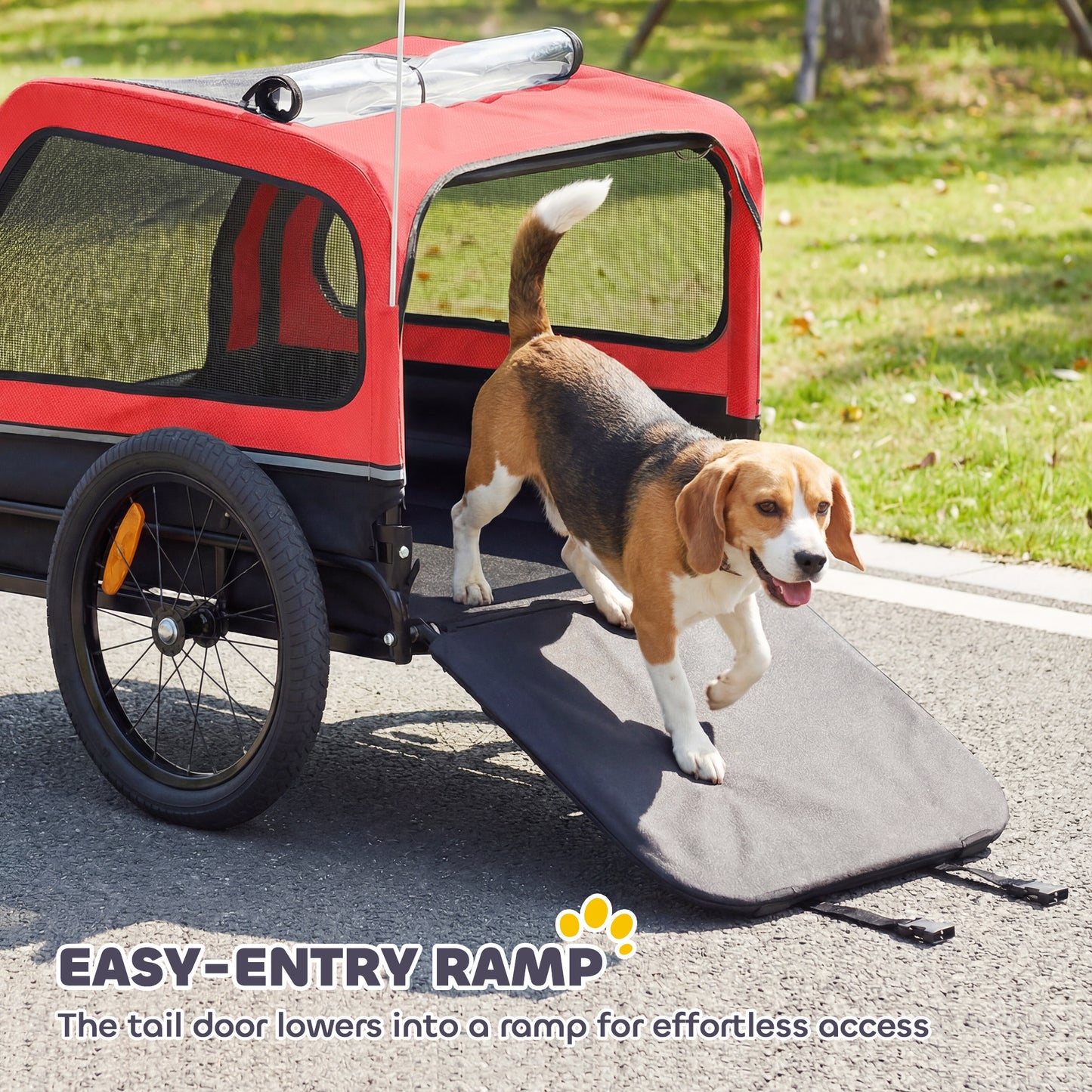Dog Bike Trailer for Small & Medium Dogs with Ramp, Red Bicycle Pet Carrier