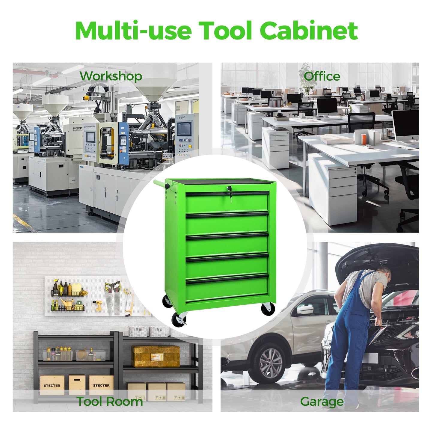 20-Inch Steel Rolling Tool Chest with 5 Drawers - Green