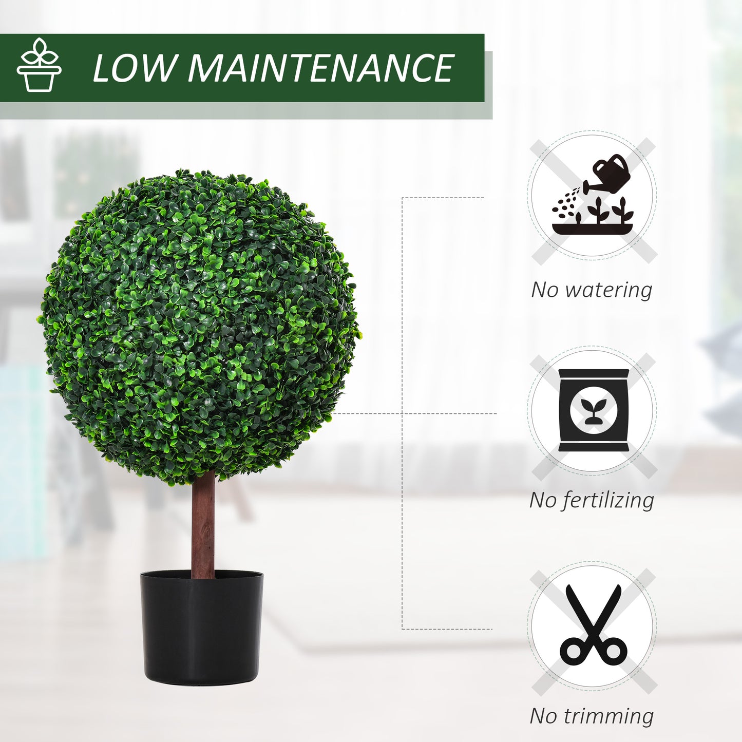 Artificial Boxwood Topiary Ball Tree - Set of 2, 23.5" Green