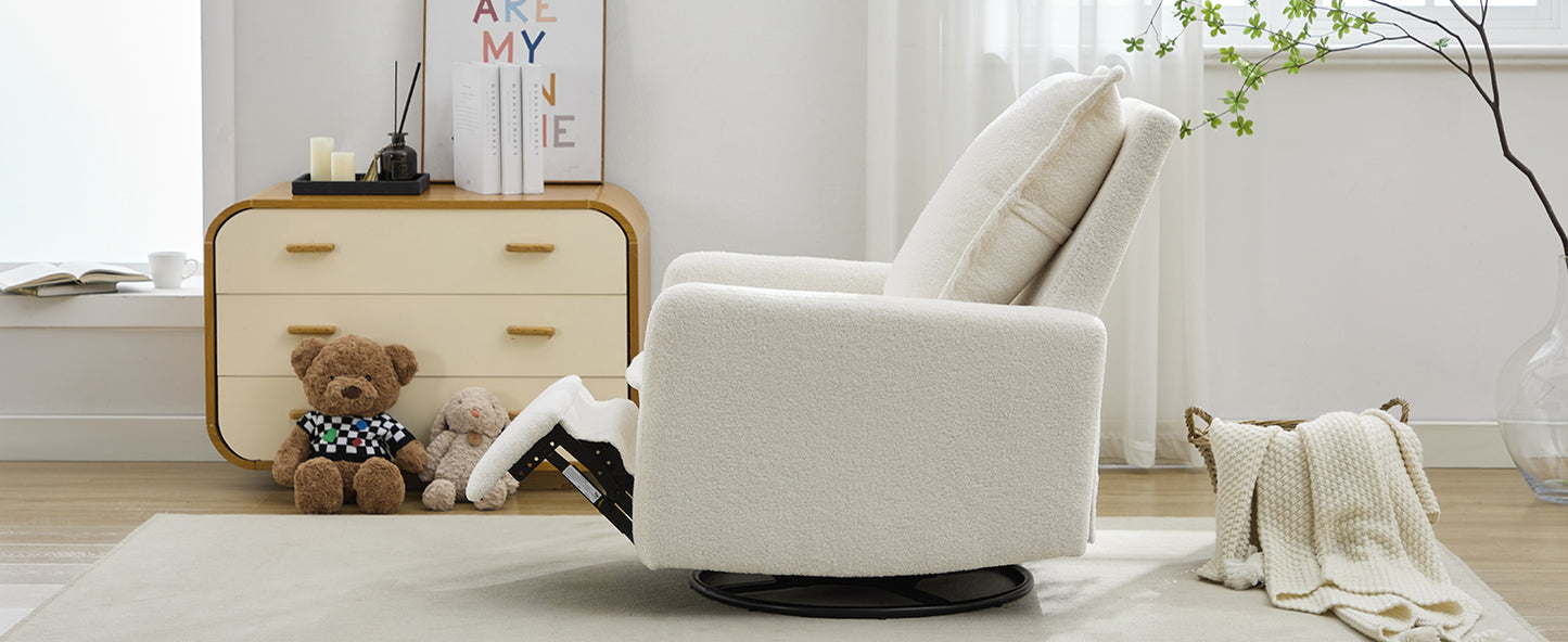 Swivel Rocker Recliner Chair - Teddy Fleece in White