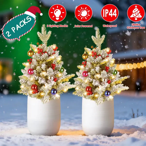Solar Powered LED Christmas Tree Urn Filler with Berries Decor