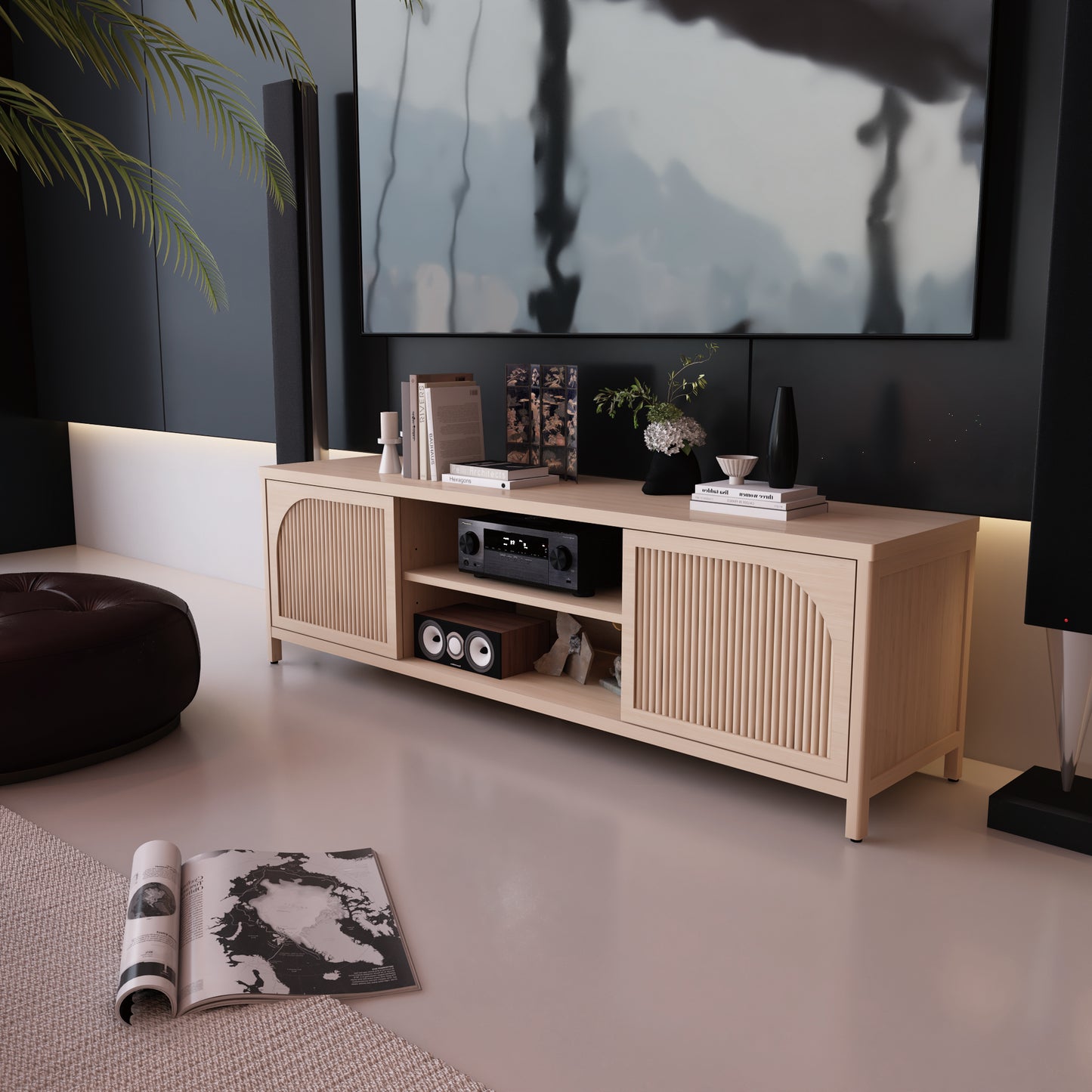 Bamboo TV Cabinet with 2-Tier Shelves - Natural