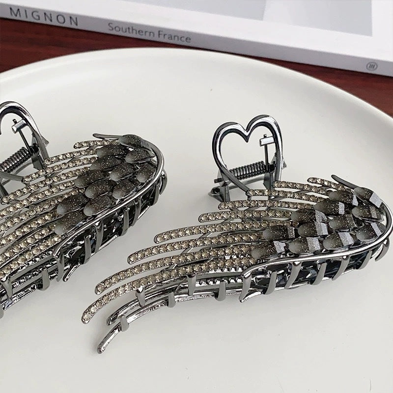 Rhinestone Angel Wings Hair Clip - Silver, Gold & Black