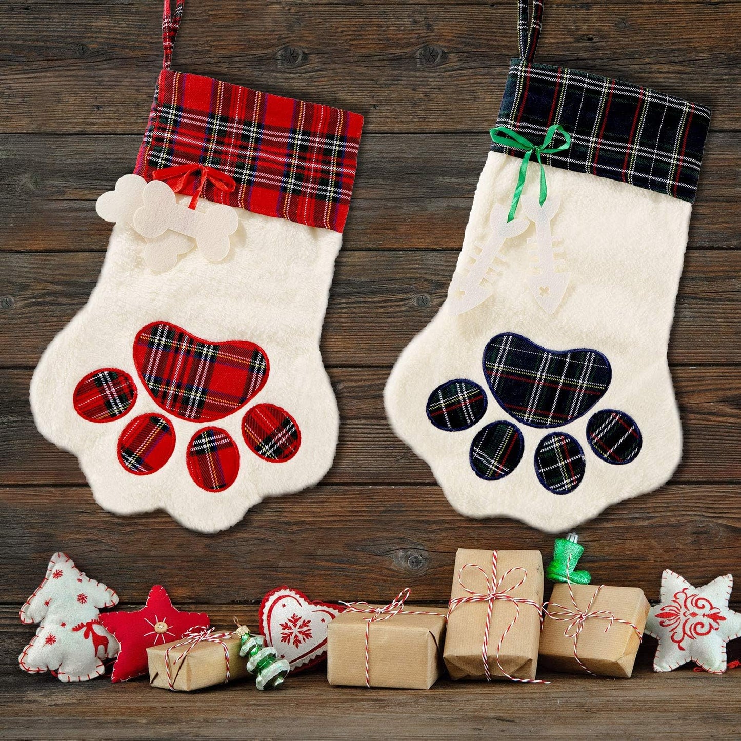 Buffalo Plaid Pet Stockings for Cats and Dogs - Christmas Hanging Decorations