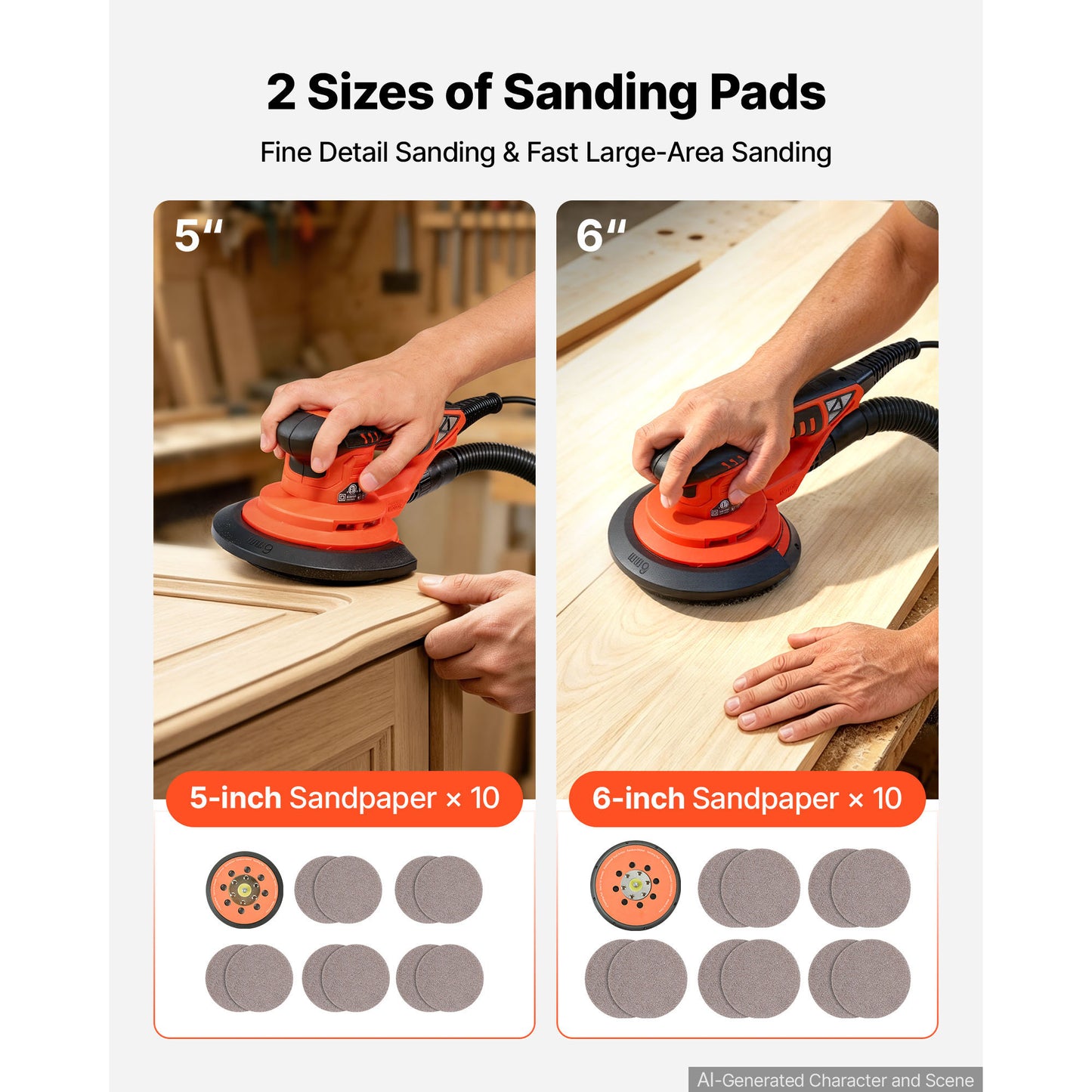 400W Random Orbital Sander 7-Speed Brushless Palm Sander with 20 Sandpapers Dust Bag