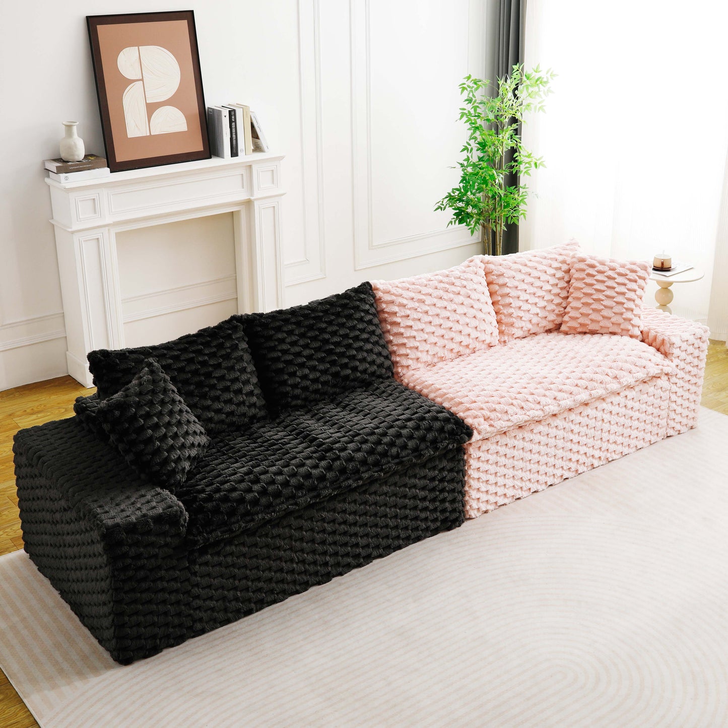 Luxury Color-Block Velvet Multifunctional Sofa - Pink & Black