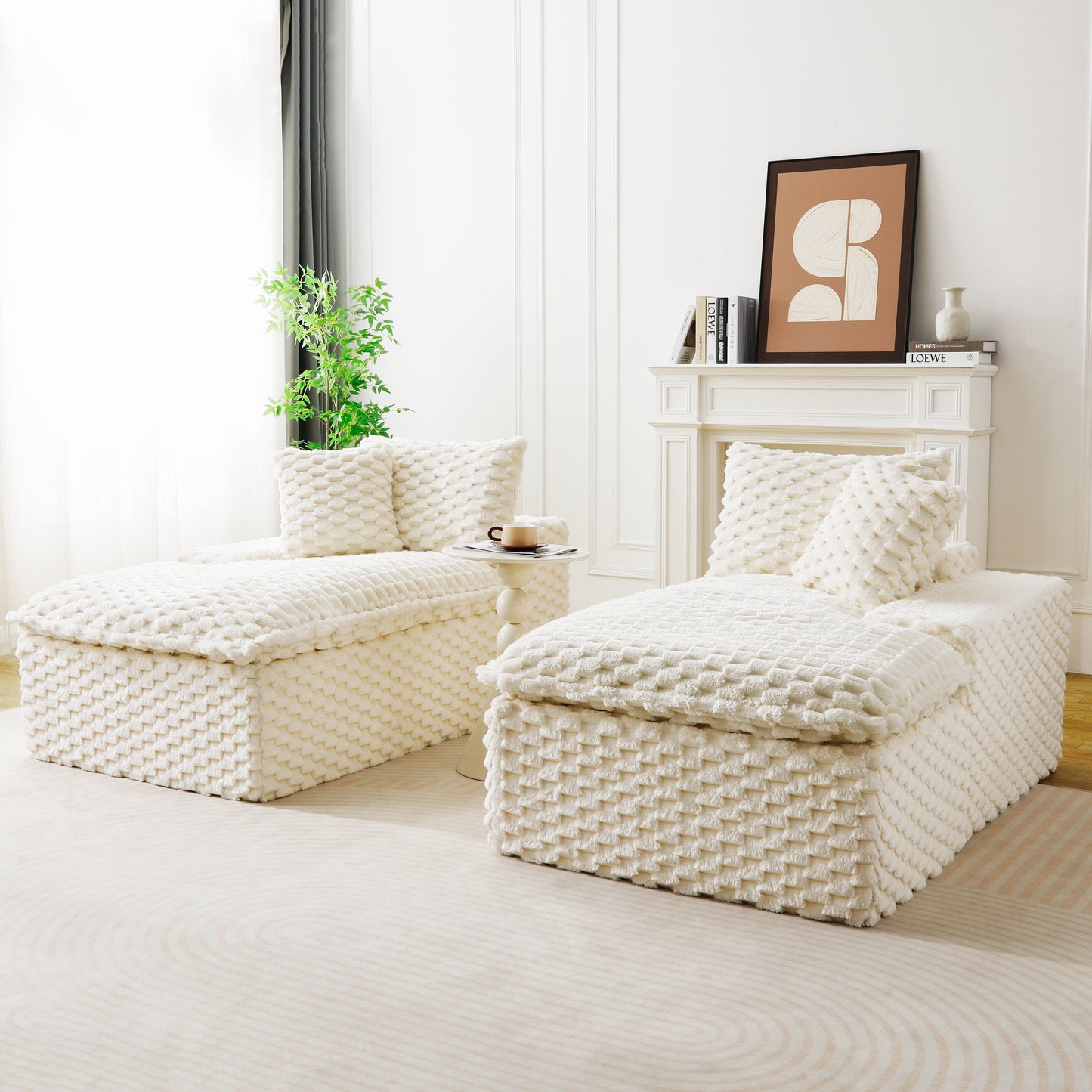 White Velvet Double Chaise Lounge - Multifunctional Sofa for 2