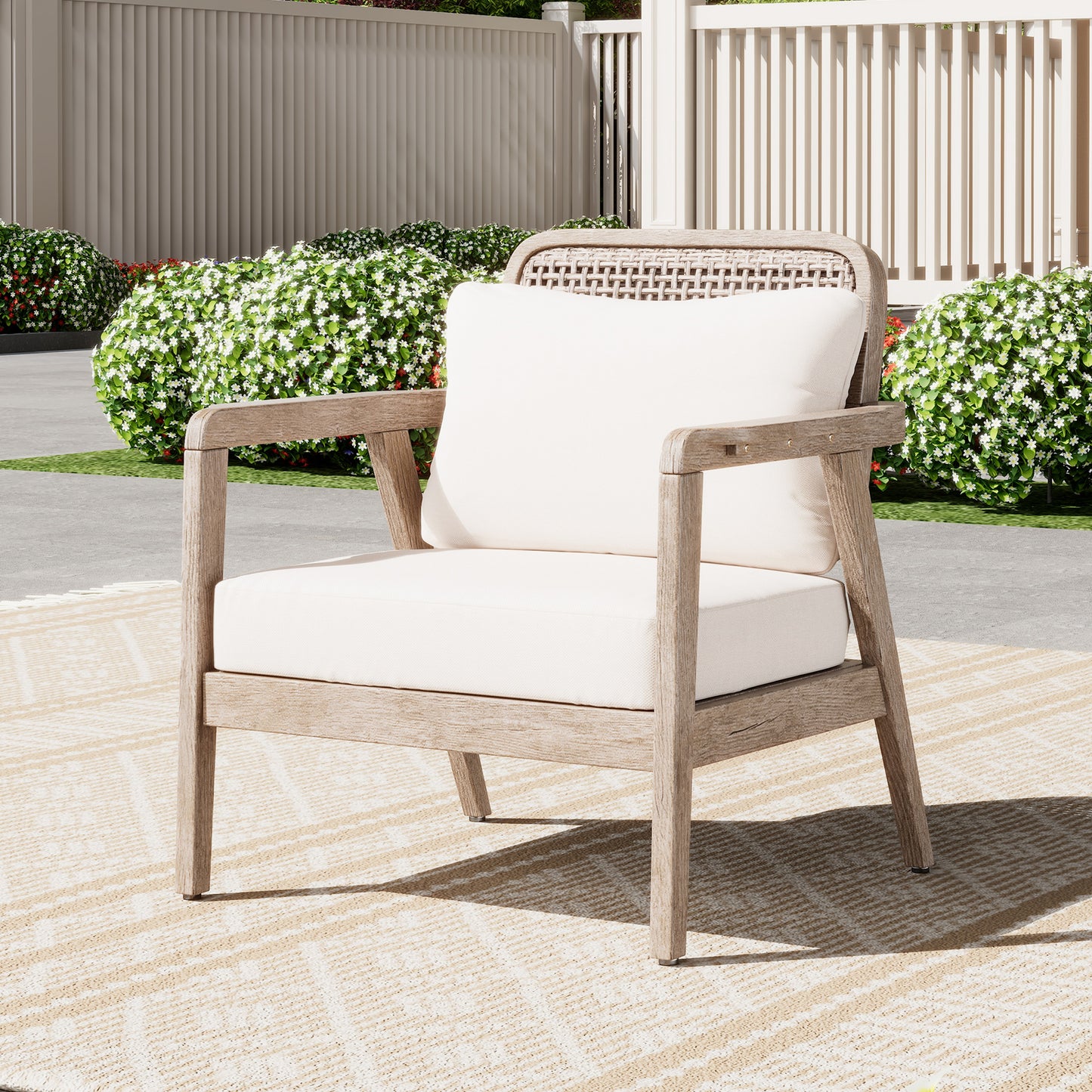 Outdoor Acacia Wood Patio Club Chair, Furniture,Waterproof Thick