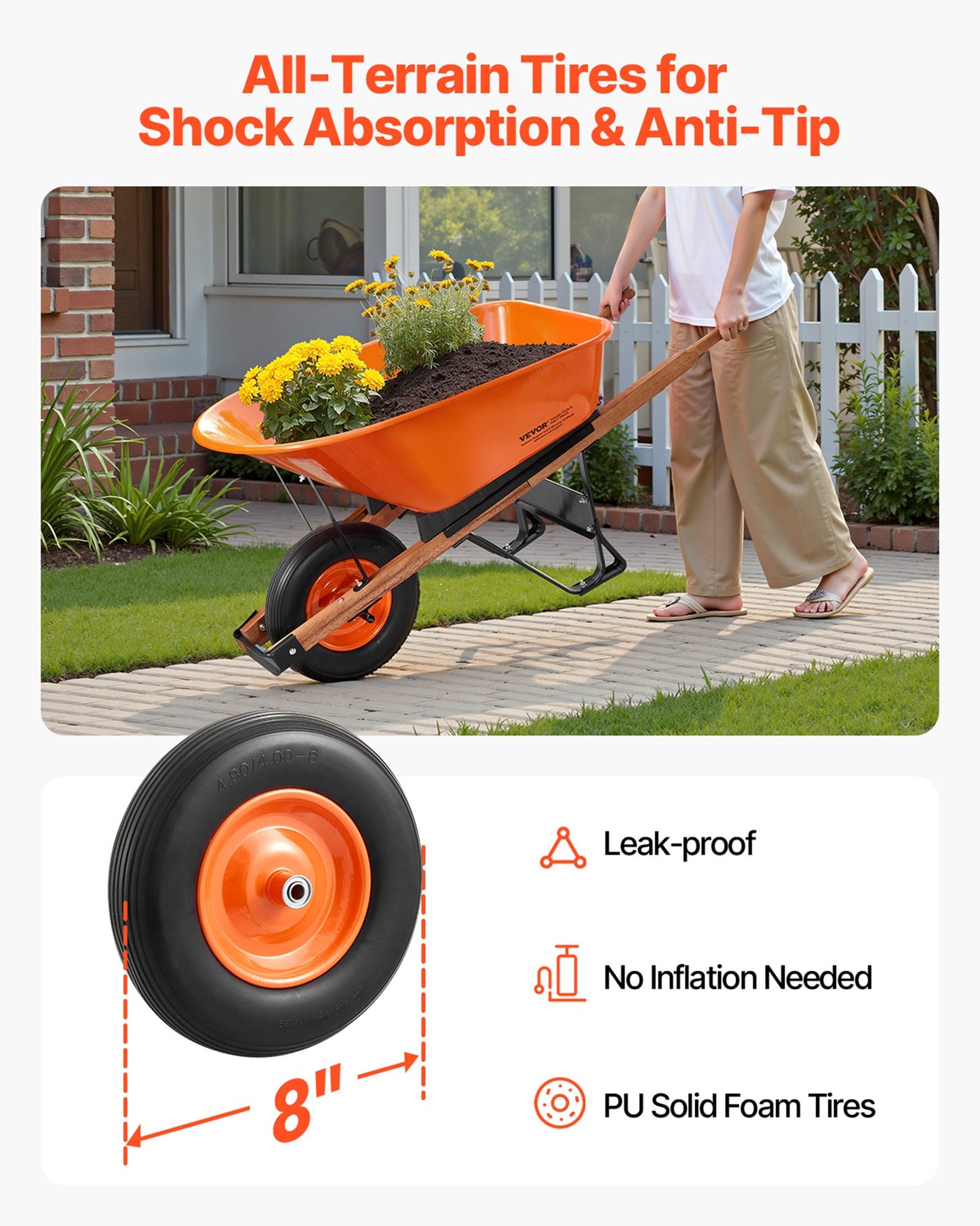 Heavy-Duty Garden Wheelbarrow Cart 6 Cu. Ft. 330 Lb Load with Wide Track Wheels
