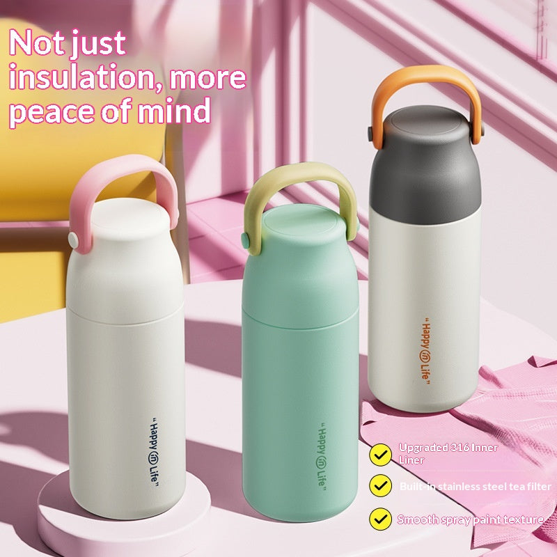 Insulated Stainless Steel Water Bottle for Women with Lanyard - Large Capacity, Heat Retention