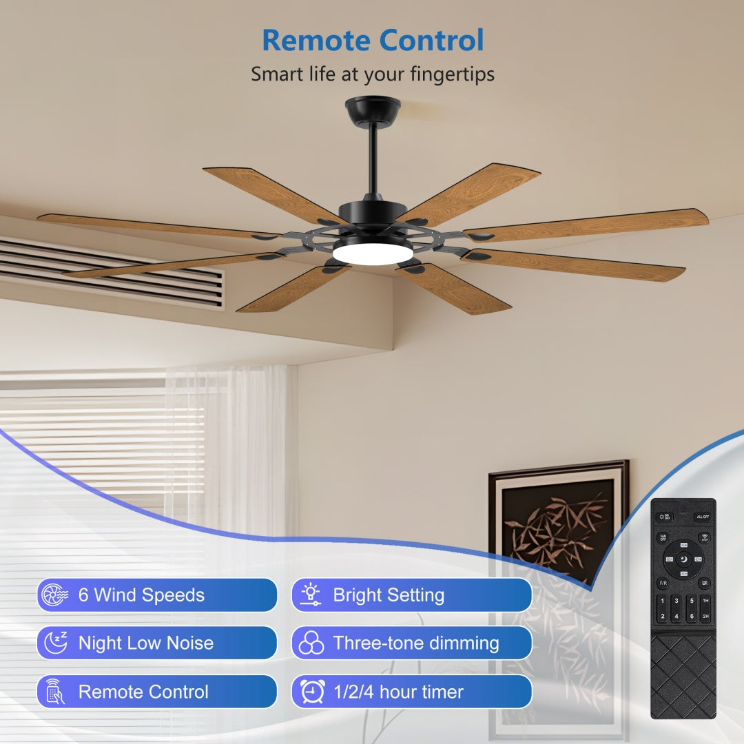 72-Inch Modern Ceiling Fan with LED Light - Black