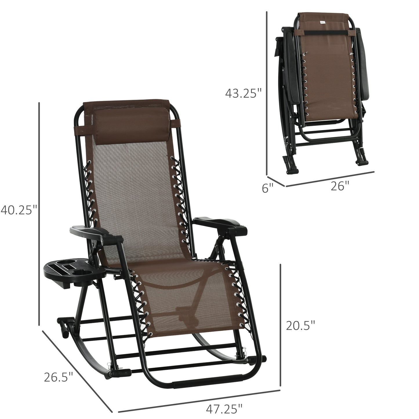 Zero Gravity Reclining Rocking Chair with Cup Holder - Brown