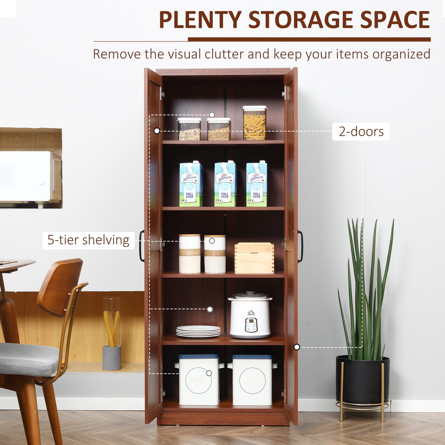 Freestanding 63" Kitchen Pantry Storage Cabinet with Adjustable Shelves - Brown