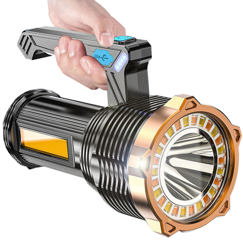 Rechargeable COB LED Torch Flashlight Spotlight Camping Work Light - Black
