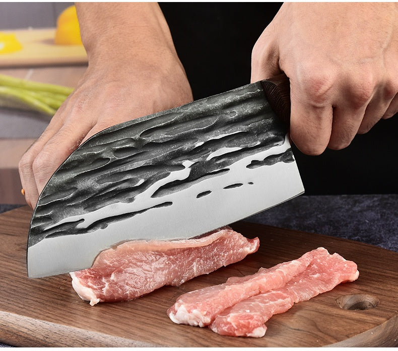 Stainless Steel Kitchen Slicing Knife with Wooden Handle - Forging Pattern, Dual-Purpose