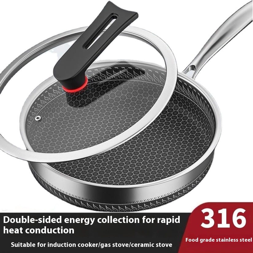 Stainless Steel Frying Pan with Glass Cover - Induction & Gas Stove Compatible