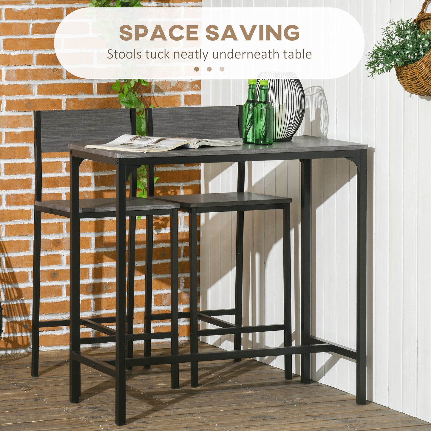 3 Piece Bar Table and Chairs, Industrial Dining Set for 2, Counter