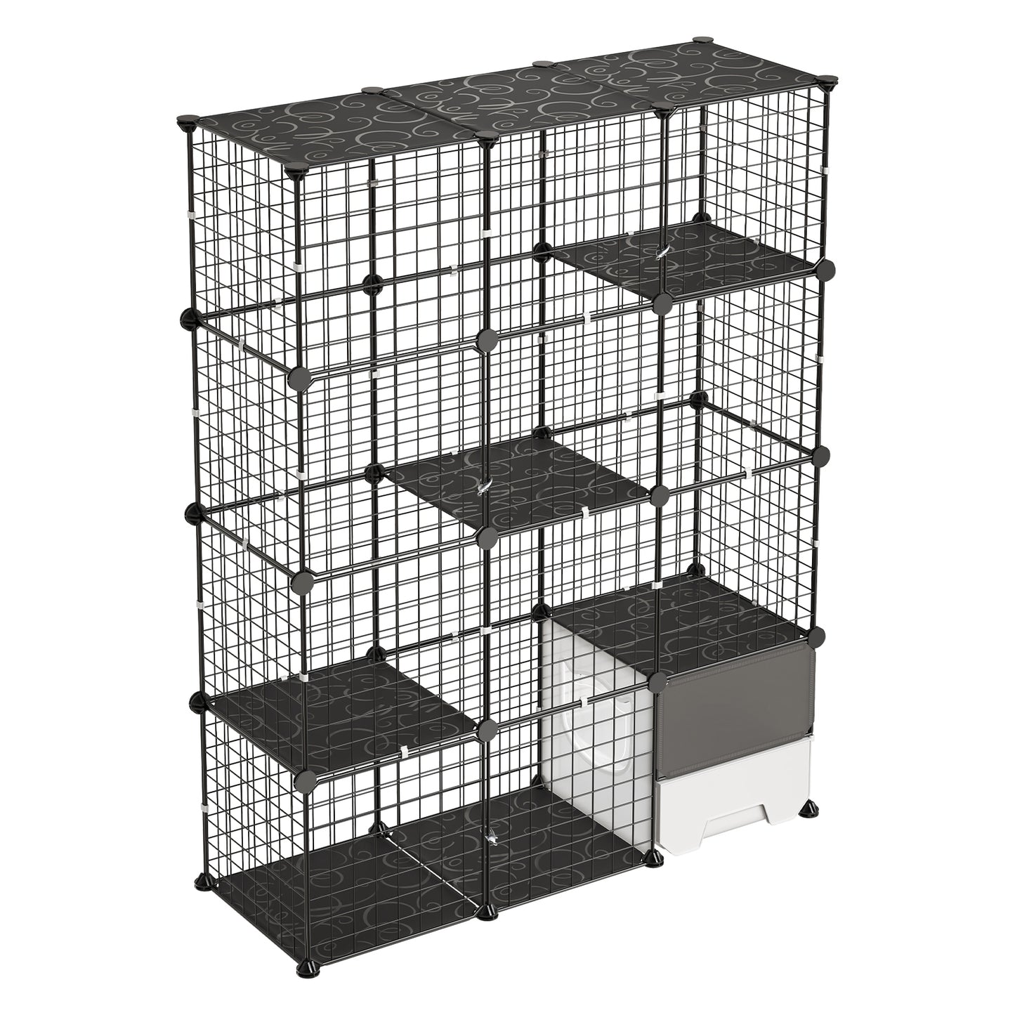 Large 4-Tier Cat Playpen with Litter Box - Indoor Exercise Enclosure, Detachable Metal Wire Cage for Cats & Small Animals