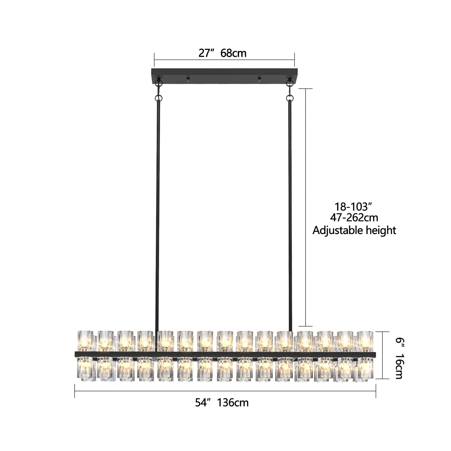 Luxurious Crystal Chandelier with Black Frame - Adjustable Height