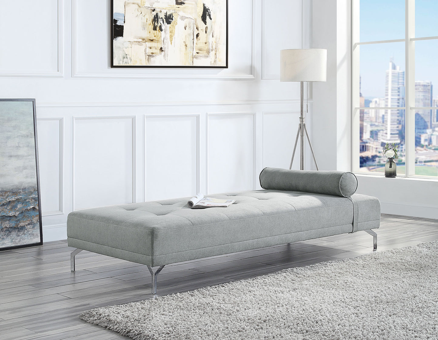 Gray Melange Velvet Sofa Bed with Pillow - Single Seat